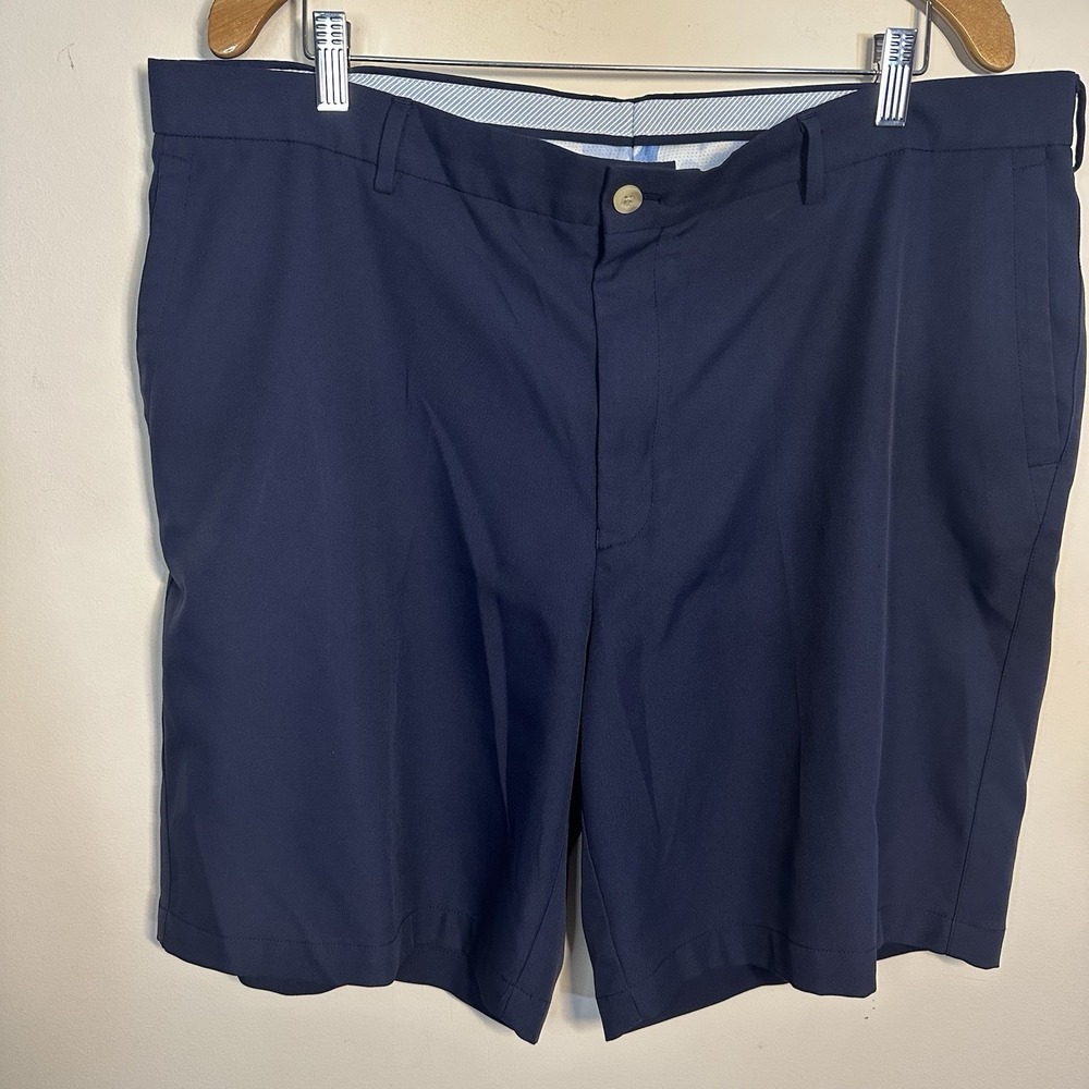 Peter Millar Navy Blue Performance Golf Shorts Mens Flat Front Polyester Twill